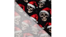 French Terry Digital Print - Christmas Skulls, Black