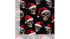 French Terry Digital Print - Christmas Skulls, Black