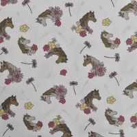 Cotton/EA Jersey Print - Horses, Off White