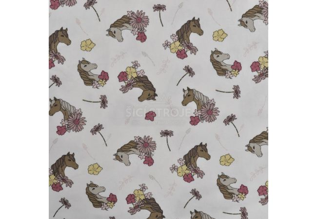 Cotton/EA Jersey Print - Horses, Off White