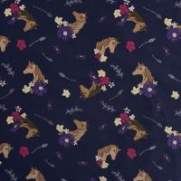 Cotton/EA Jersey Print - Horses, Navy