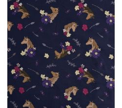 Cotton/EA Jersey Print - Horses, Navy