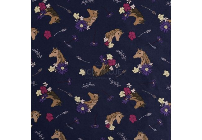 Cotton/EA Jersey Print - Horses, Navy