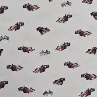 Cotton/EA Jersey Print - Race Cars, Off White