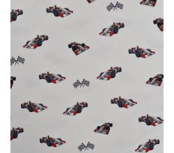 Cotton/EA Jersey Print - Race Cars, Off White