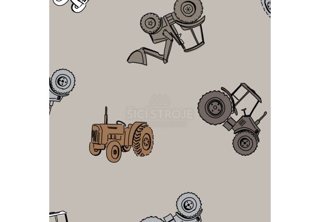 Cotton/EA Jersey Print - Tractors, Sand