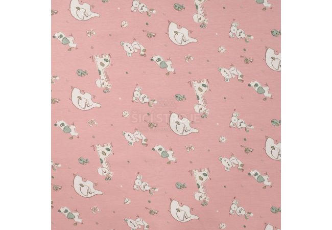 Cotton/EA Jersey Print - Patchwork Animals, Old Rose