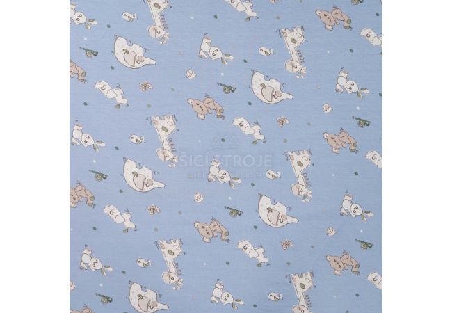 Cotton/EA Jersey Print - Patchwork Animals, Blue