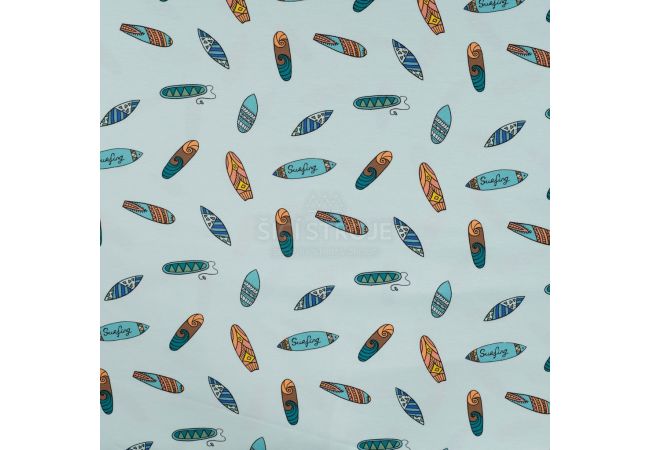 Cotton/EA Jersey Print - Surfboards, Baby Blue