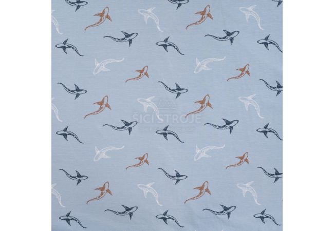 Cotton/EA Jersey Print - Sharks Sketchy, Baby Blue