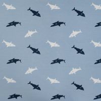 Cotton/EA Jersey Print - Sharks, Baby Blue