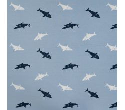 Cotton/EA Jersey Print - Sharks, Baby Blue