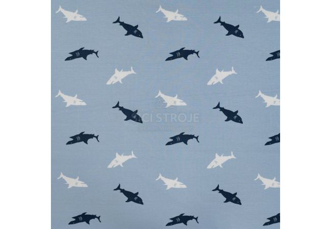 Cotton/EA Jersey Print - Sharks, Baby Blue
