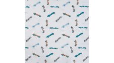 Cotton/EA Jersey Print - Vintage Race Cars, Off White