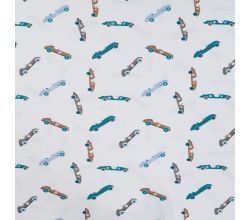 Cotton/EA Jersey Print - Vintage Race Cars, Off White