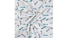 Cotton/EA Jersey Print - Vintage Race Cars, Off White