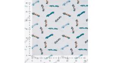 Cotton/EA Jersey Print - Vintage Race Cars, Off White