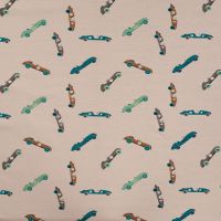 Cotton/EA Jersey Print - Vintage Race Cars, Sand
