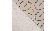 Cotton/EA Jersey Print - Vintage Race Cars, Sand