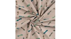 Cotton/EA Jersey Print - Vintage Race Cars, Sand