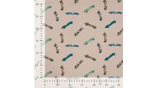 Cotton/EA Jersey Print - Vintage Race Cars, Sand