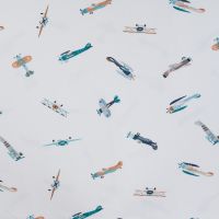 Cotton/EA Jersey Print - Vintage Airplanes, Off White