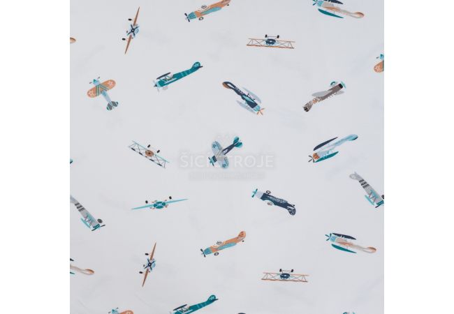 Cotton/EA Jersey Print - Vintage Airplanes, Off White