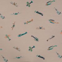 Cotton/EA Jersey Print - Vintage Airplanes, Sand