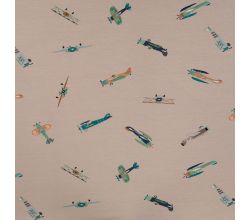 Cotton/EA Jersey Print - Vintage Airplanes, Sand