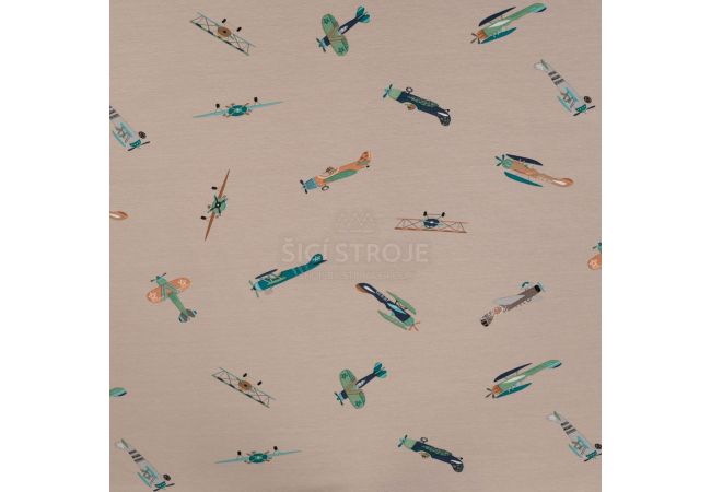 Cotton/EA Jersey Print - Vintage Airplanes, Sand
