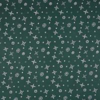 Cotton Poplin Print - Snowflakes, Green