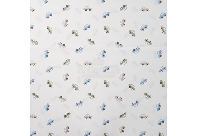 Cotton Poplin Print - Cars, Ecru