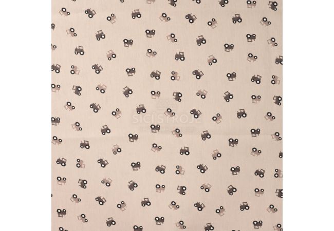 Cotton Poplin Print - Tractor, Sand