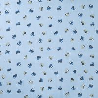 Cotton Poplin Print - Tractor, Baby Blue