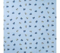 Cotton Poplin Print - Tractor, Baby Blue