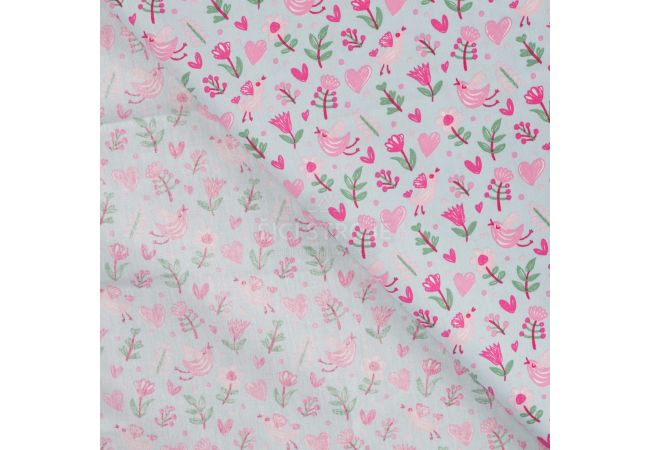Cotton Poplin Print - Birds, Baby Blue