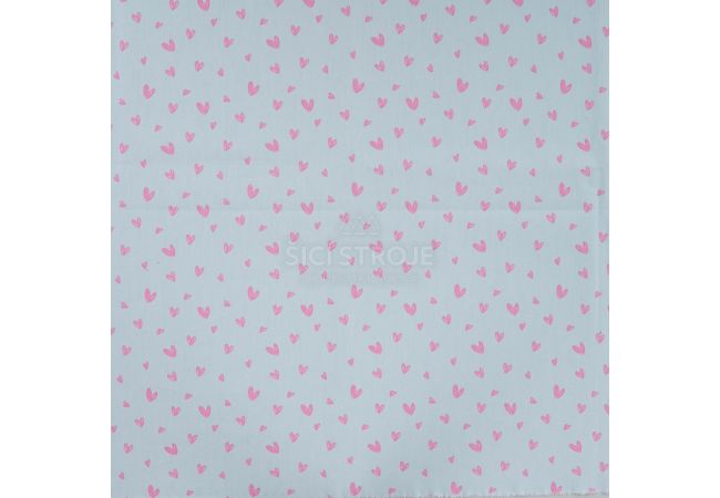 Cotton Poplin Print - Little Hearts, Baby Blue