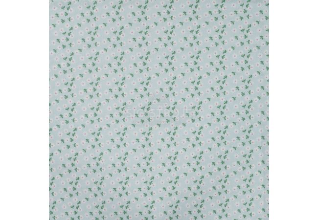 Cotton Poplin Print - Little Flowers, Baby Blue