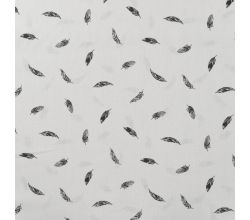 Cotton Poplin Print - Feathers, Black Off White