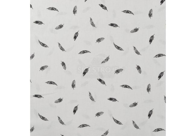 Cotton Poplin Print - Feathers, Black Off White