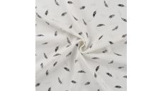 Cotton Poplin Print - Feathers, Black Off White