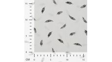 Cotton Poplin Print - Feathers, Black Off White