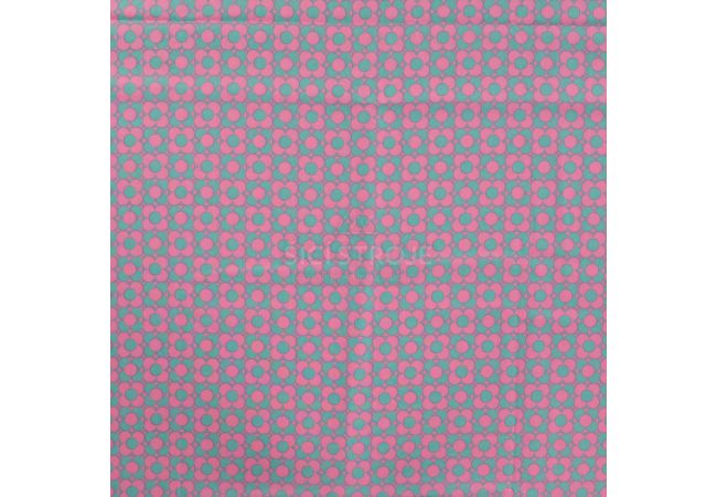 Cotton Poplin Print&Coated - Retro Abstract Flowers, Fuchsia