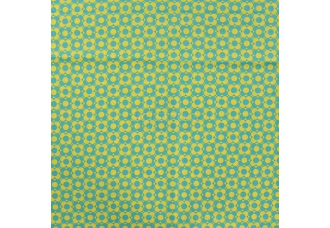 Cotton Poplin Print&Coated - Retro Abstract Flowers, Emerald