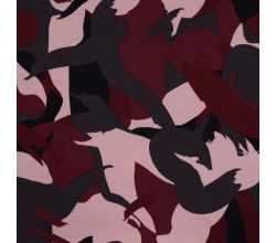 French Terry Brushed Print - Swipes, Mauve Dark Red