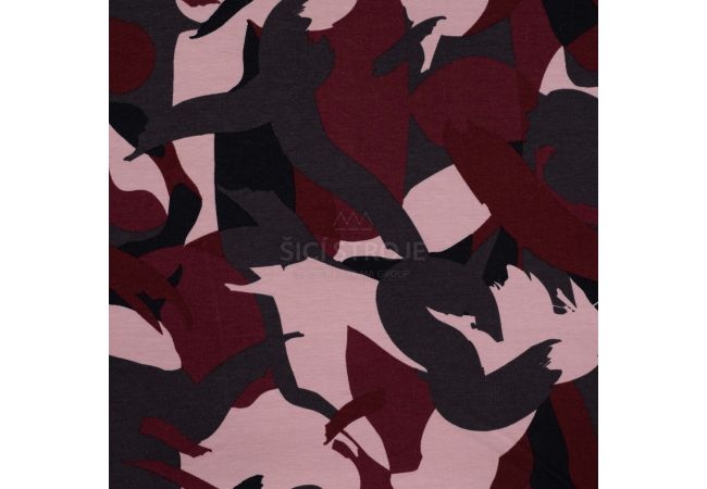 French Terry Brushed Print - Swipes, Mauve Dark Red