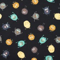 French Terry Print - Funny Monsters, Black