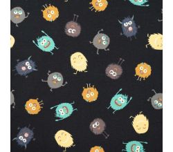 French Terry Print - Funny Monsters, Black