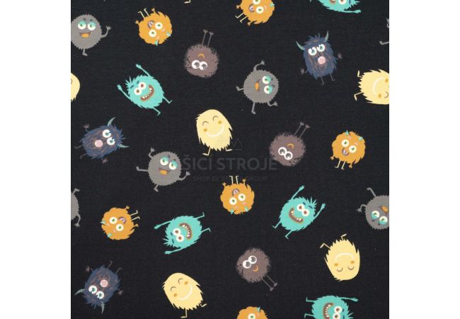 French Terry Print - Funny Monsters, Black