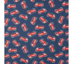 French Terry Print - Fire Trucks, Denim